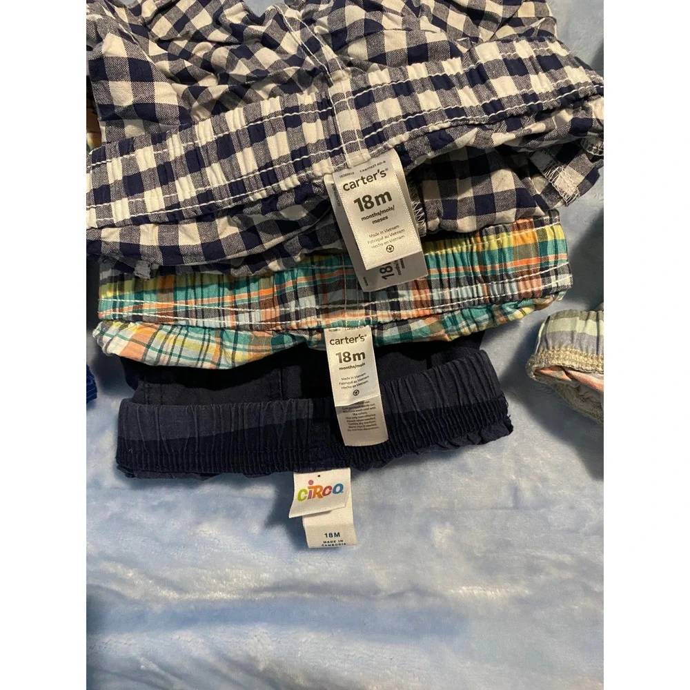 Carters OshKosh Baby Boy Shorts Lot 9 Pairs 18M Plaid Stripe Mickey Flamingo